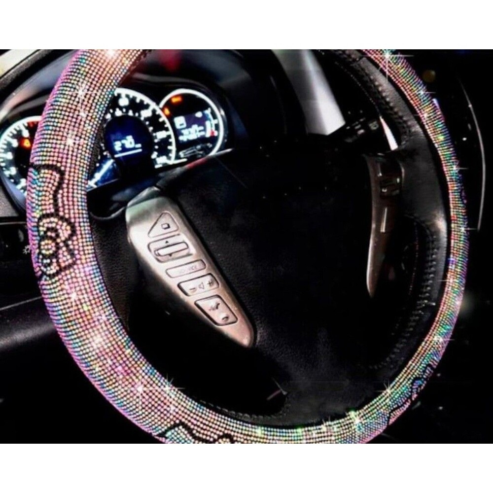 3 pcs Hello Kitty Rhinestone Steering Wheel Cover, coaster and bag storage